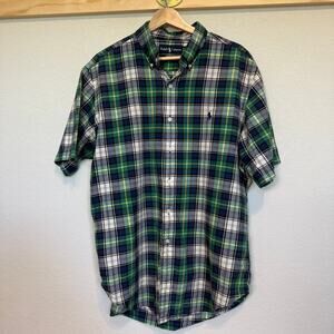 Men's Ralph Lauren Blue Label Blue and Green Plaid Short Sleeve Button Down Sz L